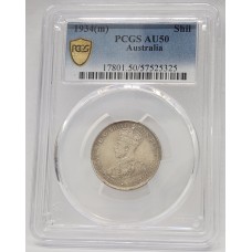 AUSTRALIA 1934 . ONE 1 SHILLING . PCGS AU50